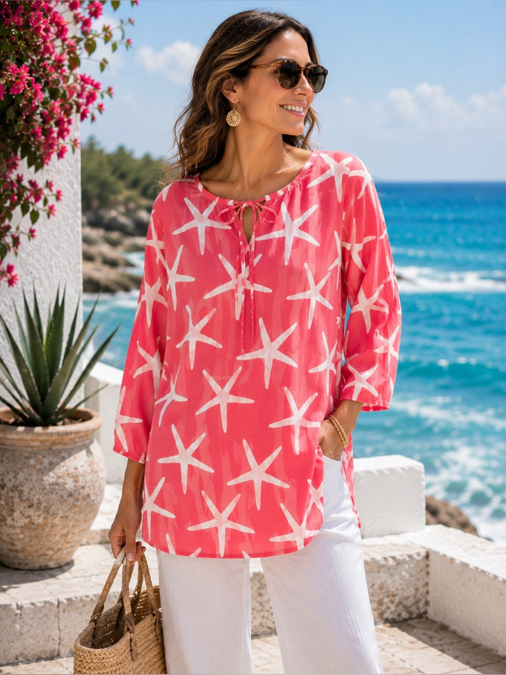 NWT West Indies Coral Starfish Coastal Beach Island Tunic SZ M